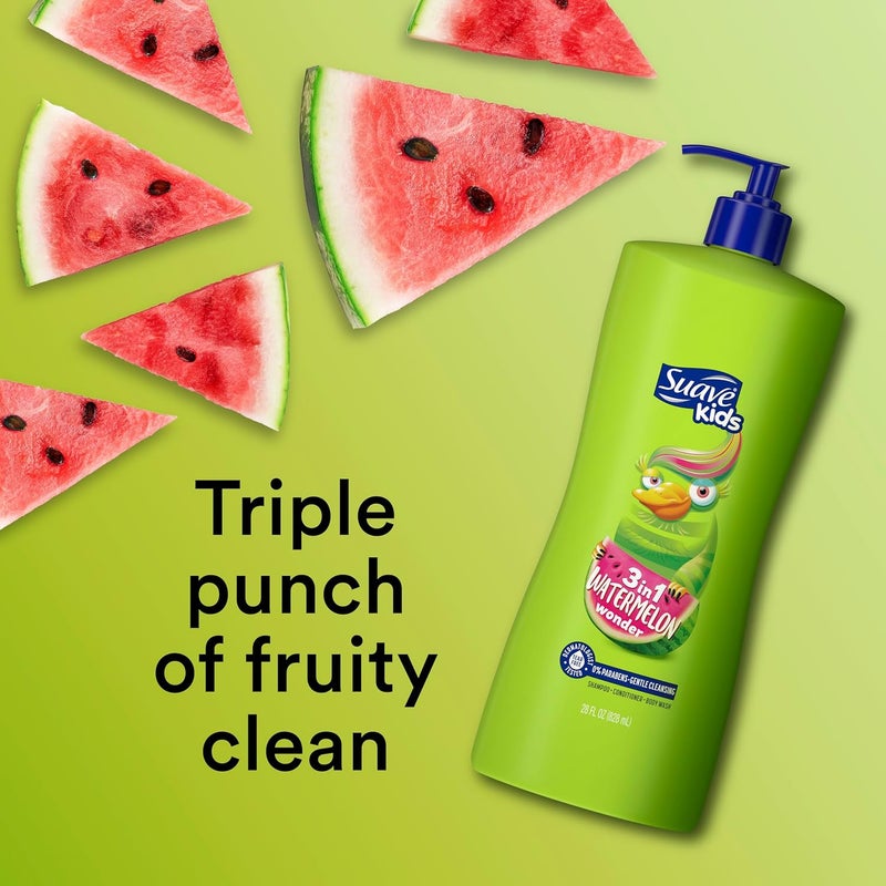 Suave Kids 3-in-1 Tear Free, Body Wash, Shampoo and Conditioners, Dermartologist Tested, Watermelon Wonder, 18 Oz Pack of 6 - Image 3